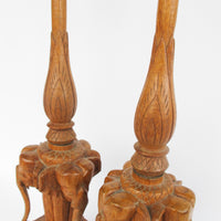 Set of 2 Wood Carved Elephant Base Lamps
