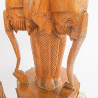 Set of 2 Wood Carved Elephant Base Lamps