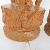 Set of 2 Wood Carved Elephant Base Lamps