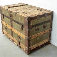 Green Metal Trunk With Wood and Leather
