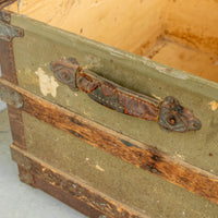 Green Metal Trunk With Wood and Leather