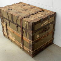 Green Metal Trunk With Wood and Leather