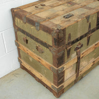 Green Metal Trunk With Wood and Leather
