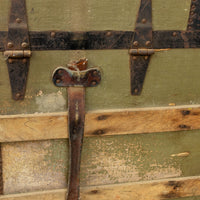 Green Metal Trunk With Wood and Leather