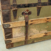 Green Metal Trunk With Wood and Leather
