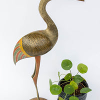 Brass Enameled Crane Statue