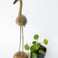 Brass Enameled Crane Statue