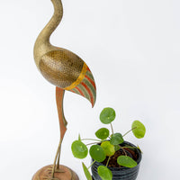 Brass Enameled Crane Statue