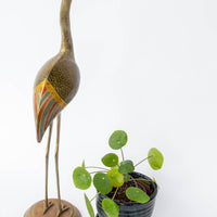 Brass Enameled Crane Statue