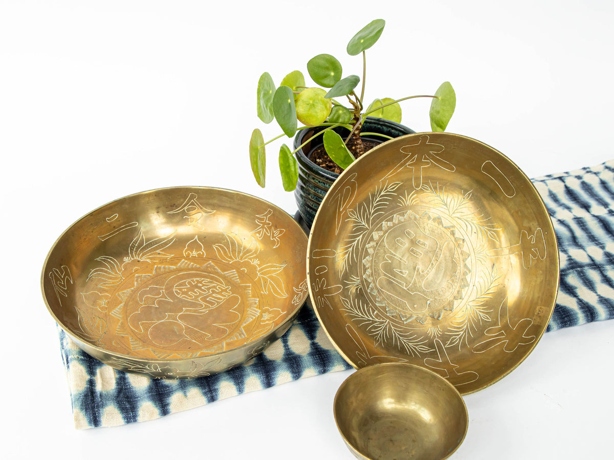 Antique Etched Brass Bowls Made in China (Sold Individually)