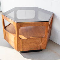 Midcentury Hexagon Table with Frosted Black Glass
