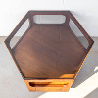 Midcentury Hexagon Table with Frosted Black Glass
