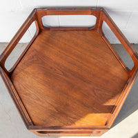 Midcentury Hexagon Table with Frosted Black Glass