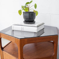 Midcentury Hexagon Table with Frosted Black Glass
