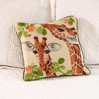 Hand Thatched Embroidery Style Giraffe Pillow