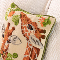 Hand Thatched Embroidery Style Giraffe Pillow