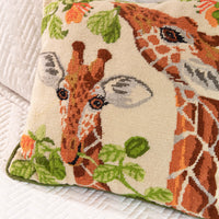 Hand Thatched Embroidery Style Giraffe Pillow