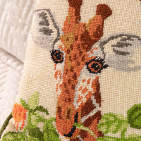 Hand Thatched Embroidery Style Giraffe Pillow