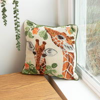 Hand Thatched Embroidery Style Giraffe Pillow