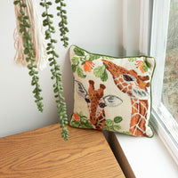 Hand Thatched Embroidery Style Giraffe Pillow