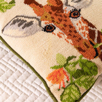 Hand Thatched Embroidery Style Giraffe Pillow