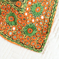 Indian Embroidered Pillowcases with Mirrors in Orange and Green