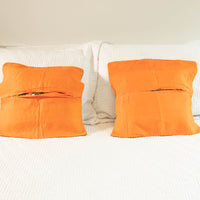 Indian Embroidered Pillowcases with Mirrors in Orange and Green
