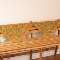 Indian Embroidered Pillowcases with Mirrors in Orange and Green