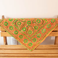 Indian Embroidered Pillowcases with Mirrors in Orange and Green