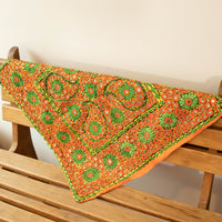 Indian Embroidered Pillowcases with Mirrors in Orange and Green