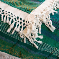 Green and Blue Stripe Indian Cotton Full Blankets with Fringe (Sold Individually)