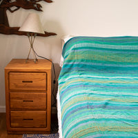 Green and Blue Stripe Indian Cotton Full Blankets with Fringe (Sold Individually)