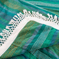 Green and Blue Stripe Indian Cotton Full Blankets with Fringe (Sold Individually)