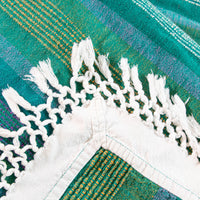 Green and Blue Stripe Indian Cotton Full Blankets with Fringe (Sold Individually)