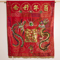 Antique Red Velvet Embroidered Sequence dragon and Chinese Wall Tapestry