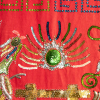 Antique Red Velvet Embroidered Sequence dragon and Chinese Wall Tapestry