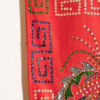 Antique Red Velvet Embroidered Sequence dragon and Chinese Wall Tapestry