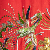 Antique Red Velvet Embroidered Sequence dragon and Chinese Wall Tapestry