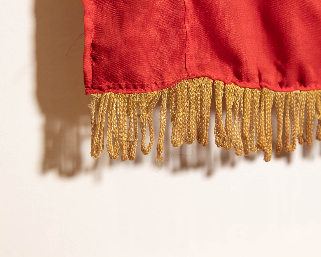 Antique Red Velvet Embroidered Sequence dragon and Chinese Wall Tapestry