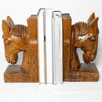 Monkey Pod Wood Horse Bookends