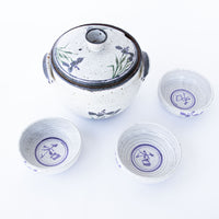 5 Piece Hand Spun Ceramic Serving Soup Dish with Lid and 3 Matching Soup Bowls