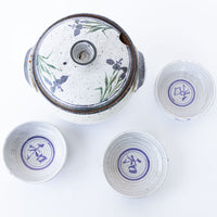 5 Piece Hand Spun Ceramic Serving Soup Dish with Lid and 3 Matching Soup Bowls