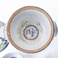 5 Piece Hand Spun Ceramic Serving Soup Dish with Lid and 3 Matching Soup Bowls