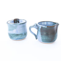 Blue and Purple Sugar and Creamer HEBE Pottery
