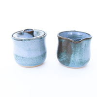 Blue and Purple Sugar and Creamer HEBE Pottery