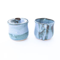 Blue and Purple Sugar and Creamer HEBE Pottery