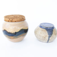 Small Blue and White Ceramic Canister with Lid Signed HUP