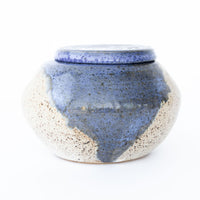 Small Blue and White Ceramic Canister with Lid Signed HUP