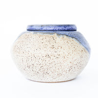 Small Blue and White Ceramic Canister with Lid Signed HUP