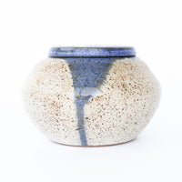 Small Blue and White Ceramic Canister with Lid Signed HUP